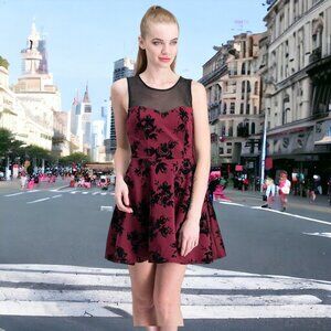 NWT - TRIXXI Juniors' Illusion Velvet-Print Fit & Flare Dress - SZ M